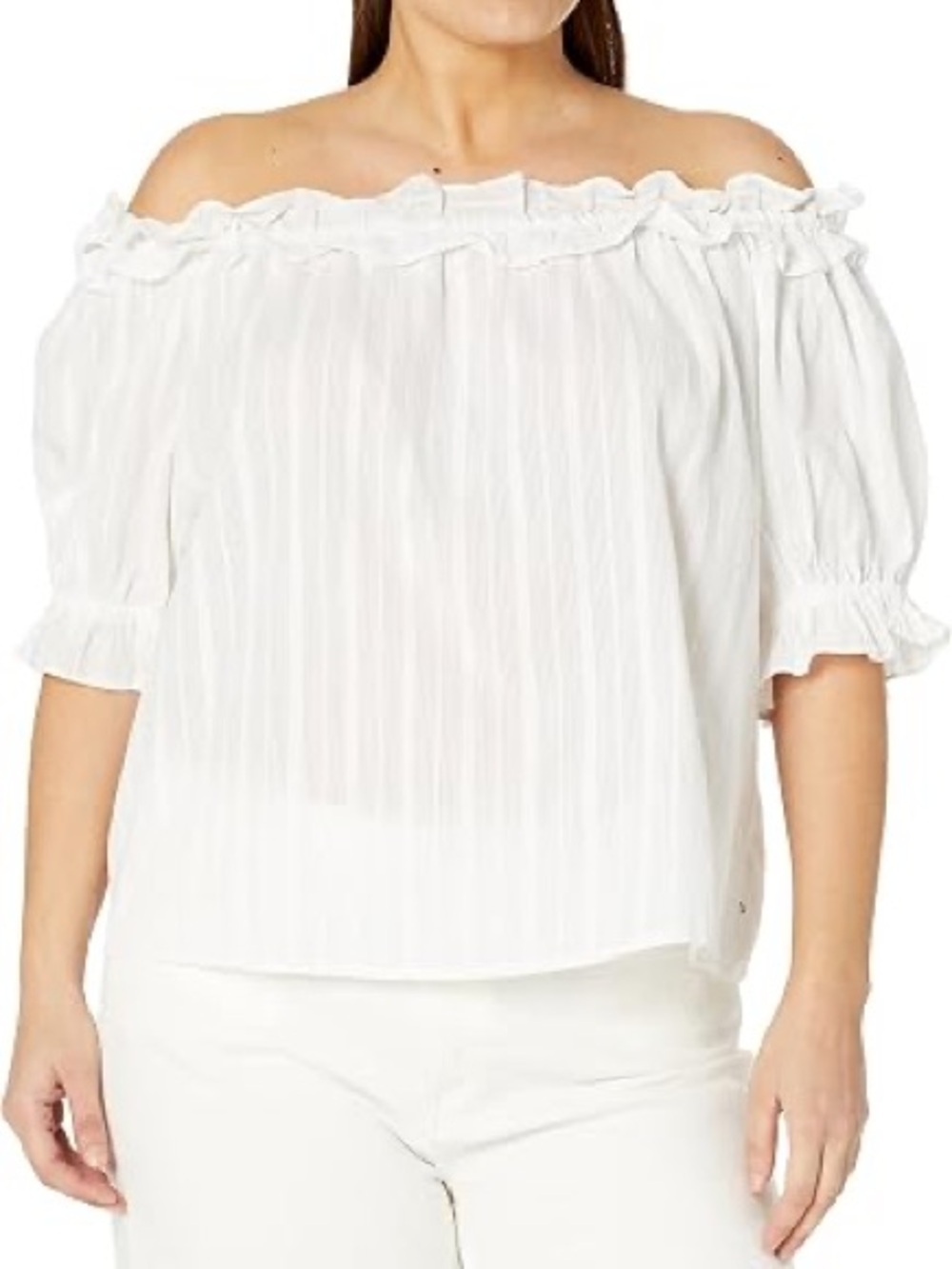 Tommy Hilfiger White Cotton Ruffle Off-Shoulder Blouse XL